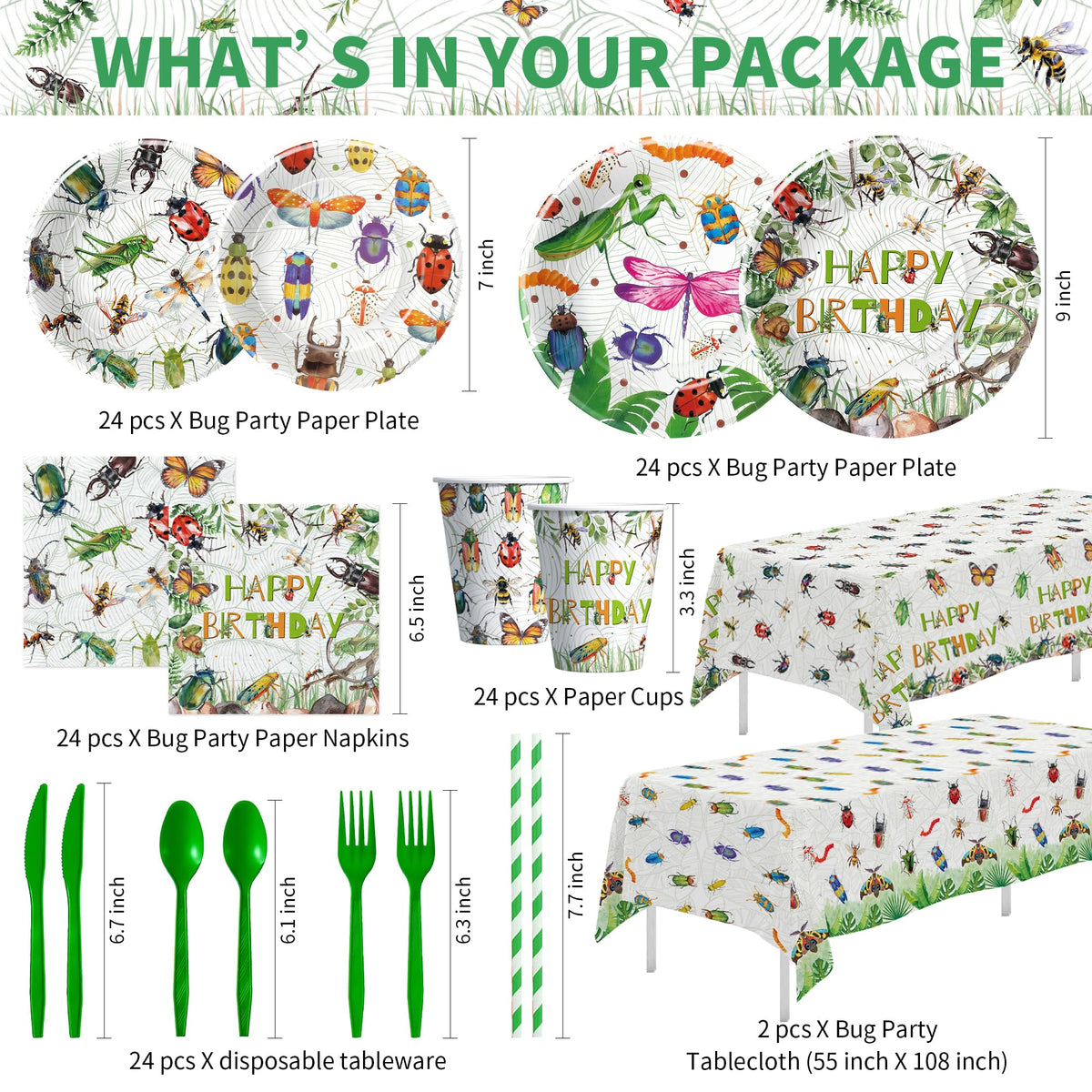 FVABO bug birthday plates 7in add compact, kid-friendly dining with cheerful insect designs.