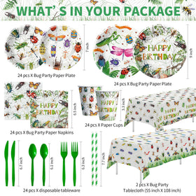 FVABO bug birthday plates 7in add compact, kid-friendly dining with cheerful insect designs.