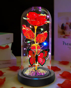 Fvawe butterfly colorful rose inside glass dome for lasting display.