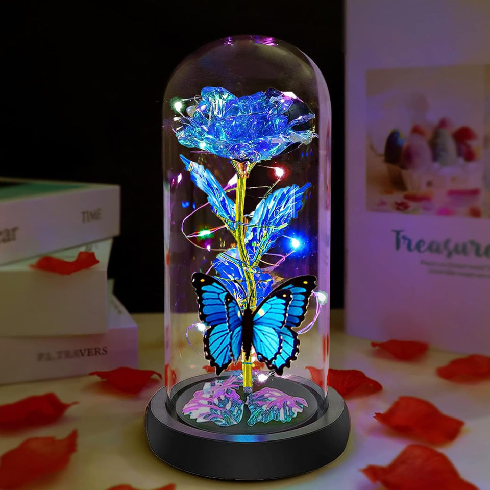 Fvawe galaxy crystal light up rose in a glass dome, perfect romantic gift idea.