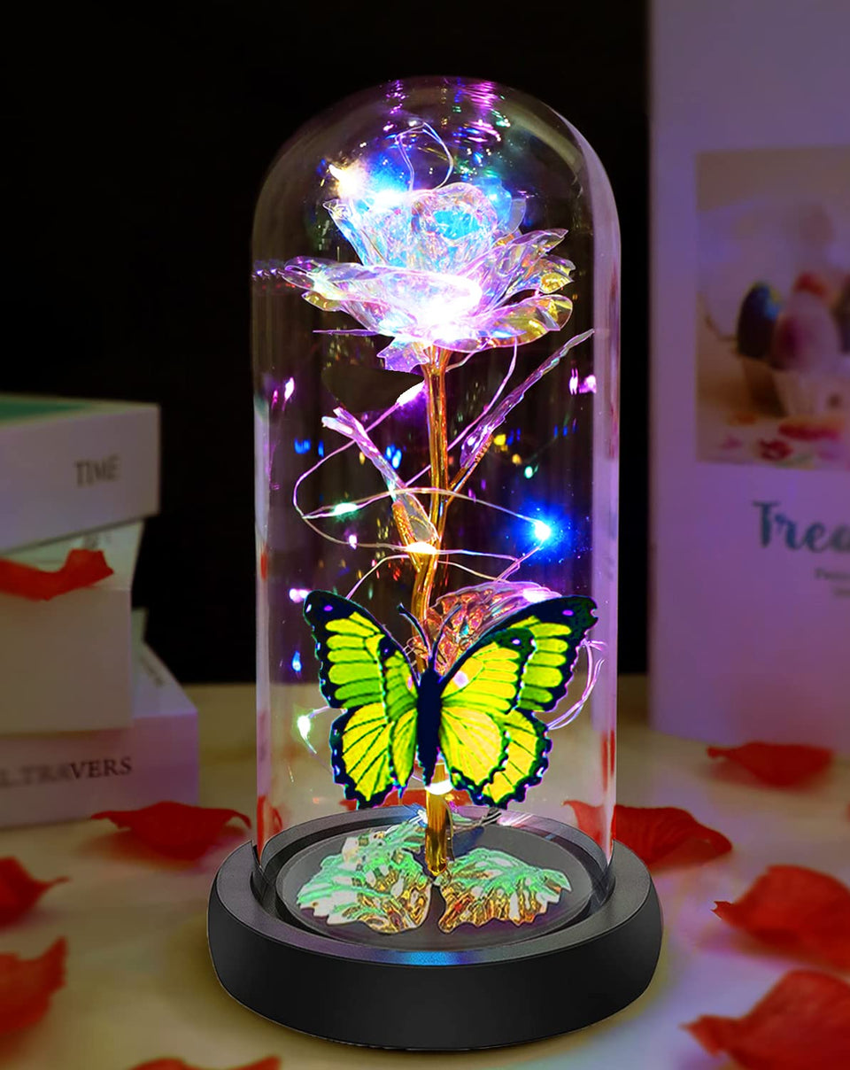 Fvawe galaxy crystal light up rose in glass dome illuminates a luxe centerpiece.