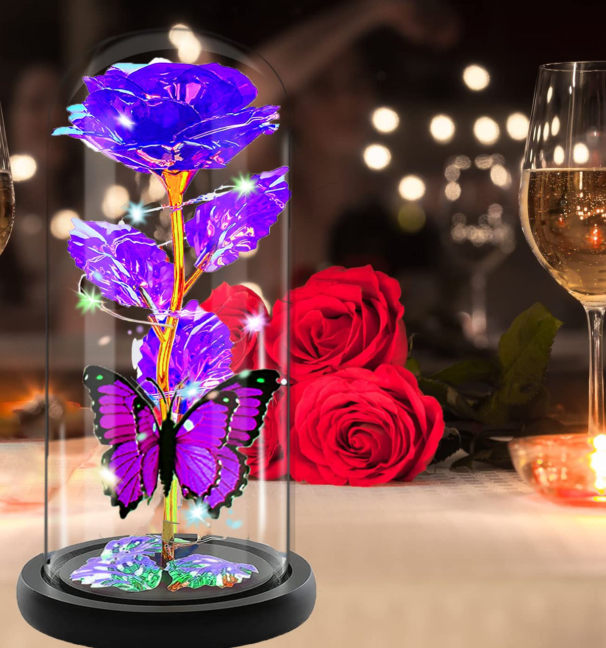 Fvawe LED-lit rose dome enhances birthdays with soft illumination.