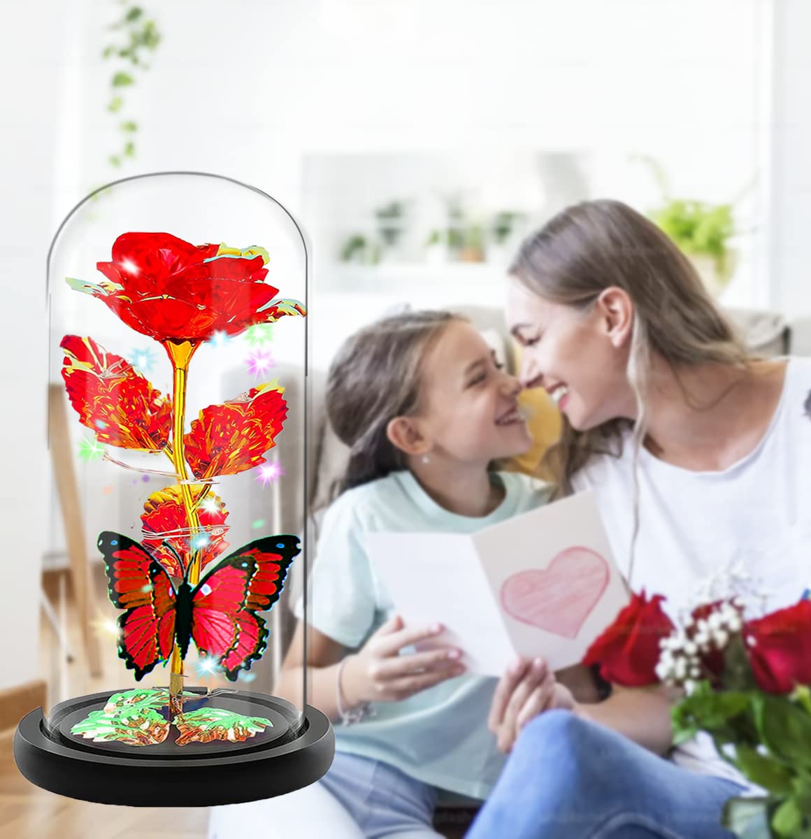 Fvawe romantic LED rose in glass dome for special occasions.