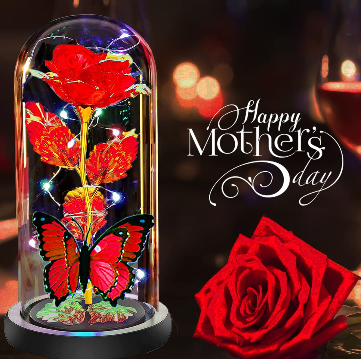 Fvawe rose in glass dome packaged as an elegant ready-to-gift present.