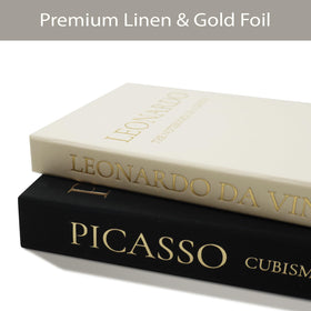 Fveuc Linen Faux Book Box Set gold-foil typography accent on decor