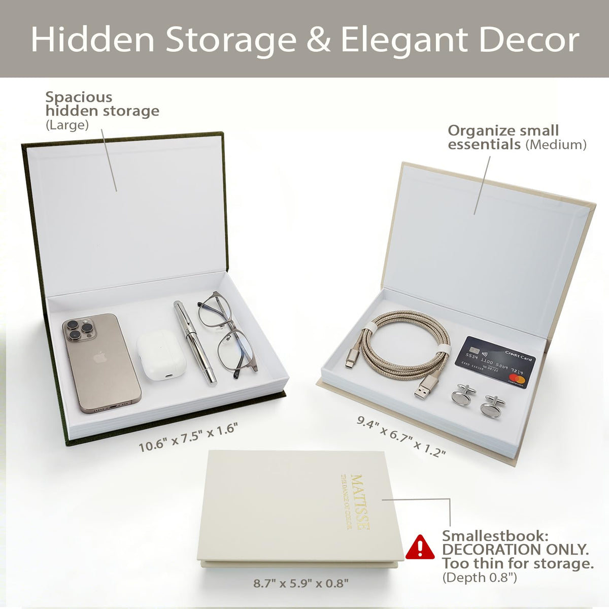 Fveuc Linen Faux Book Box Set hidden compartment for discreet essentials