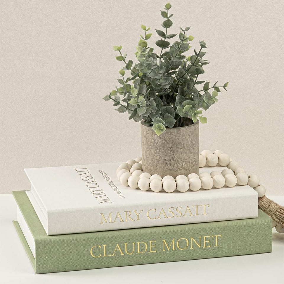 Fveuc premium linen book box large in green and beige for elegant shelf decor.