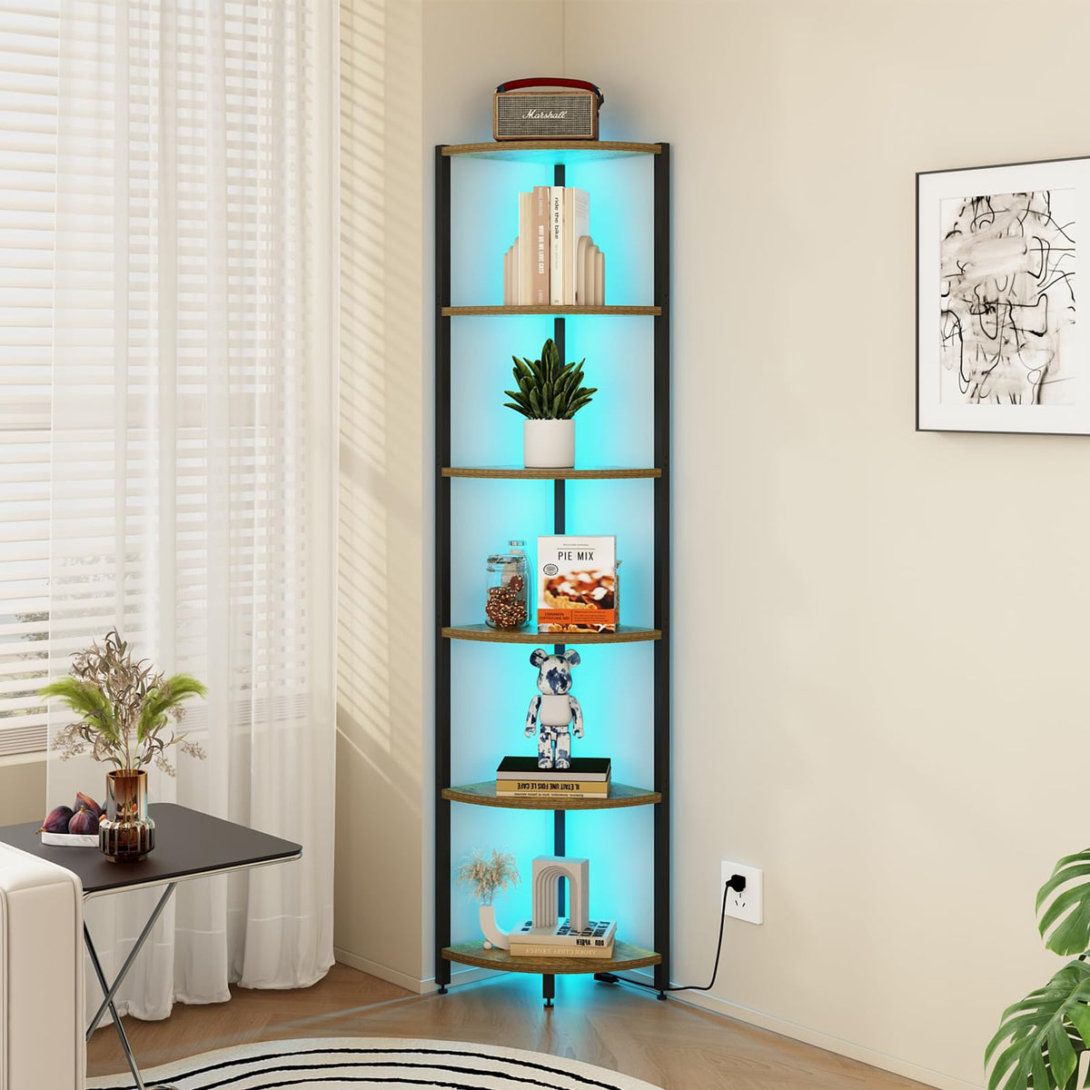 FviMzailon LED corner shelf with ambient lighting enhances room mood