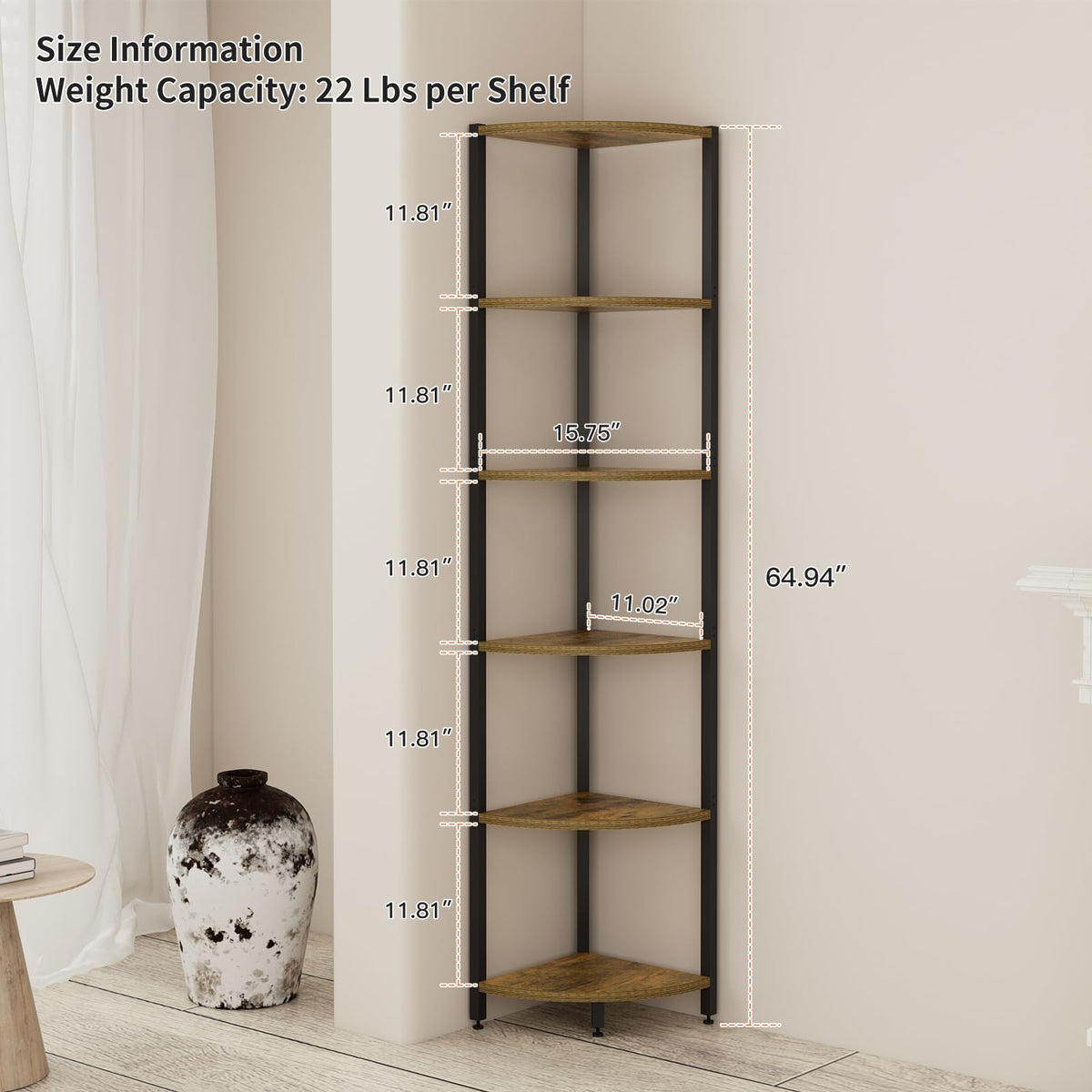 FviMzailon 65-inch tall narrow corner shelf saves space in small rooms