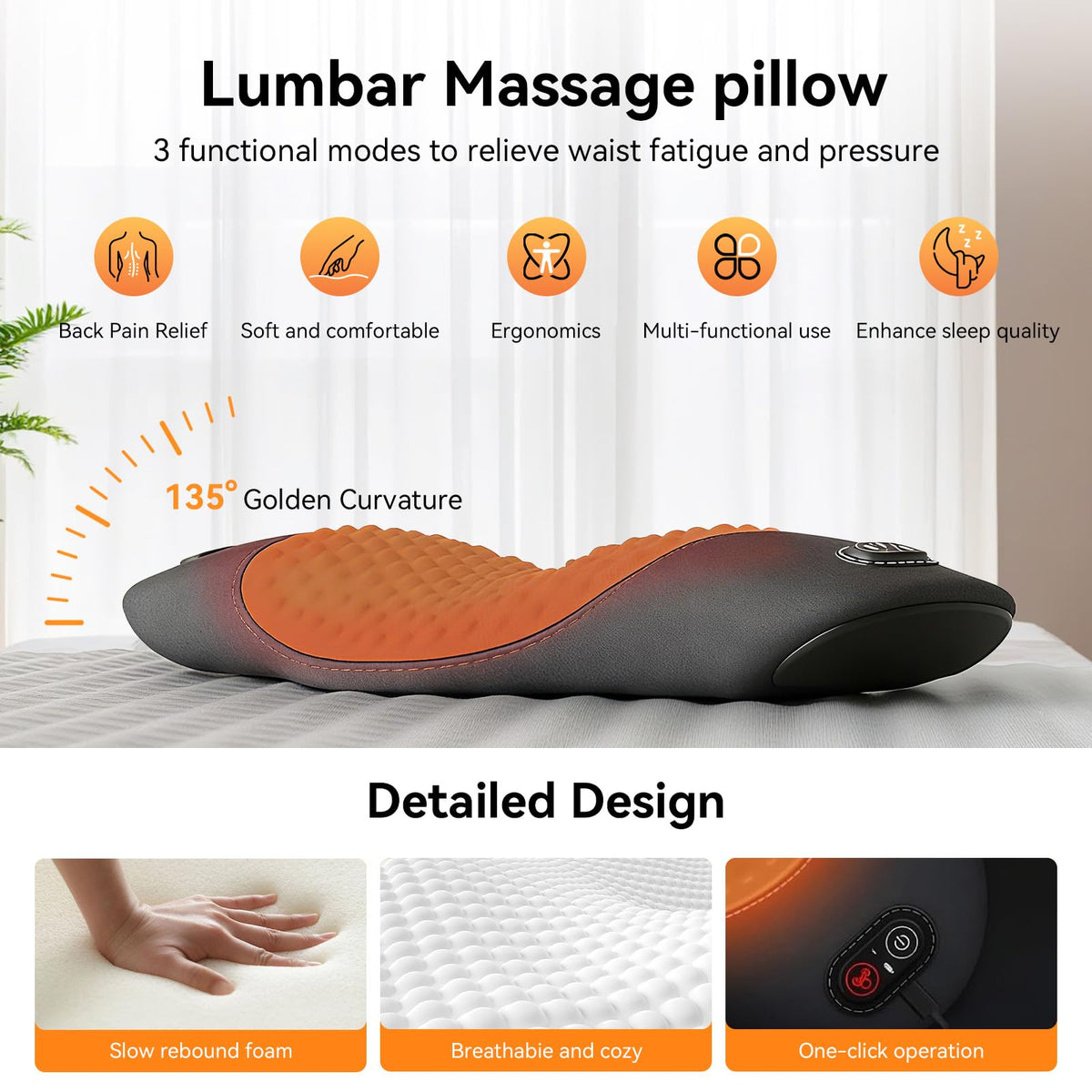 FWW lumbar pillow with adjustable height for improved desk posture.