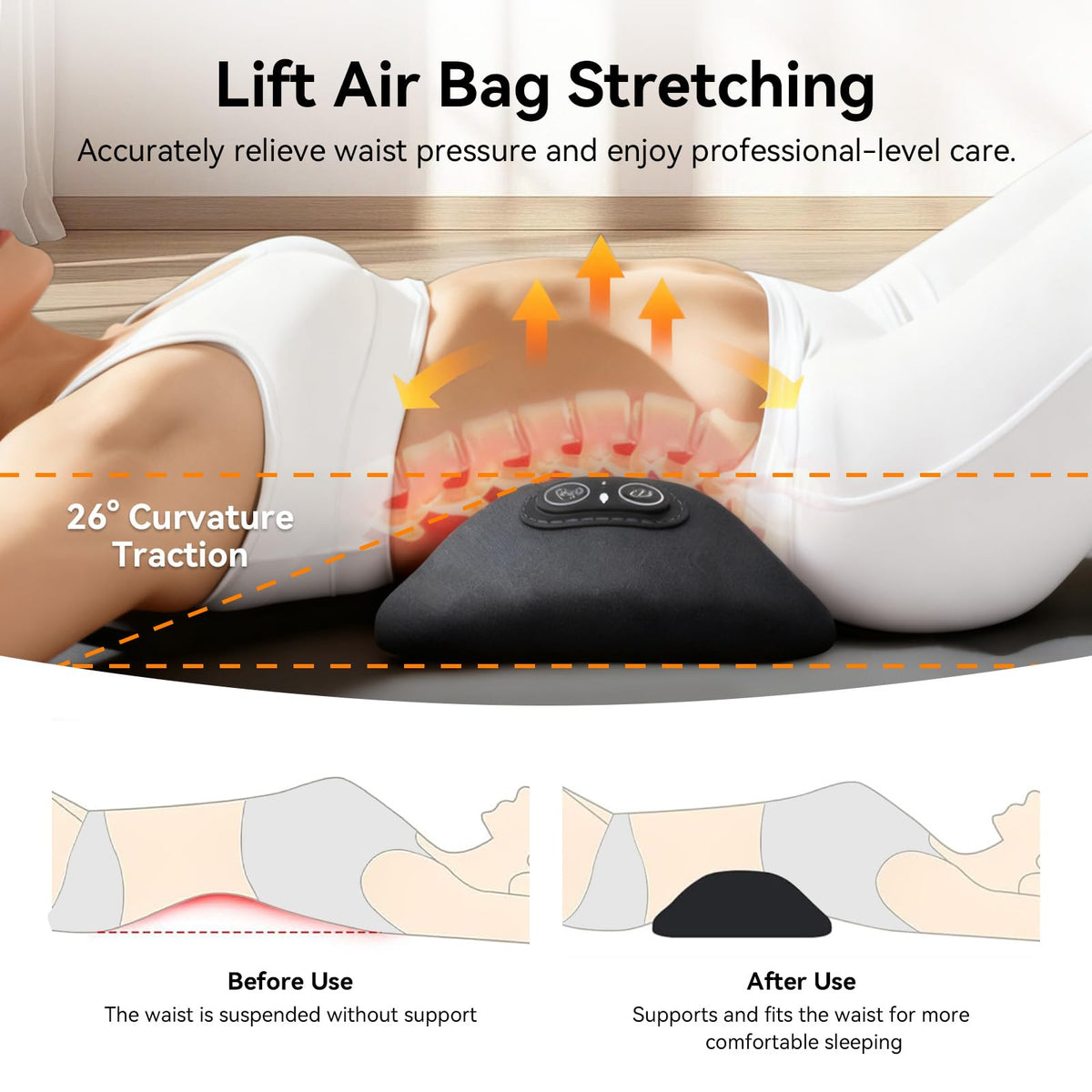FWW memory foam lumbar pillow contours to the natural curve of the back.