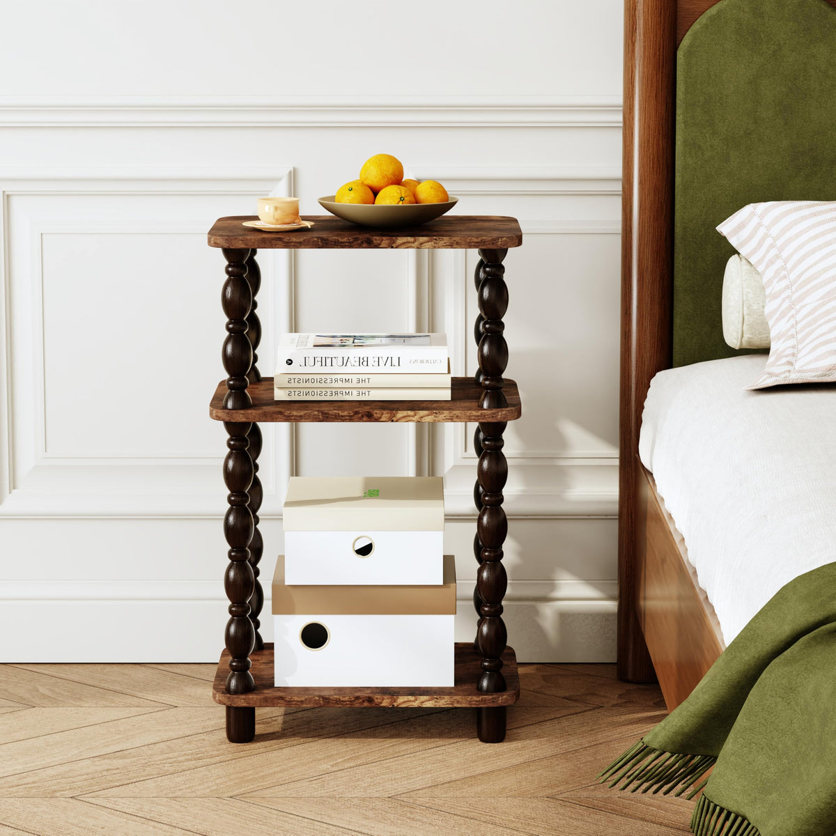 Fxacyem Retro End Table bedside placement suitable for compact nightstands.