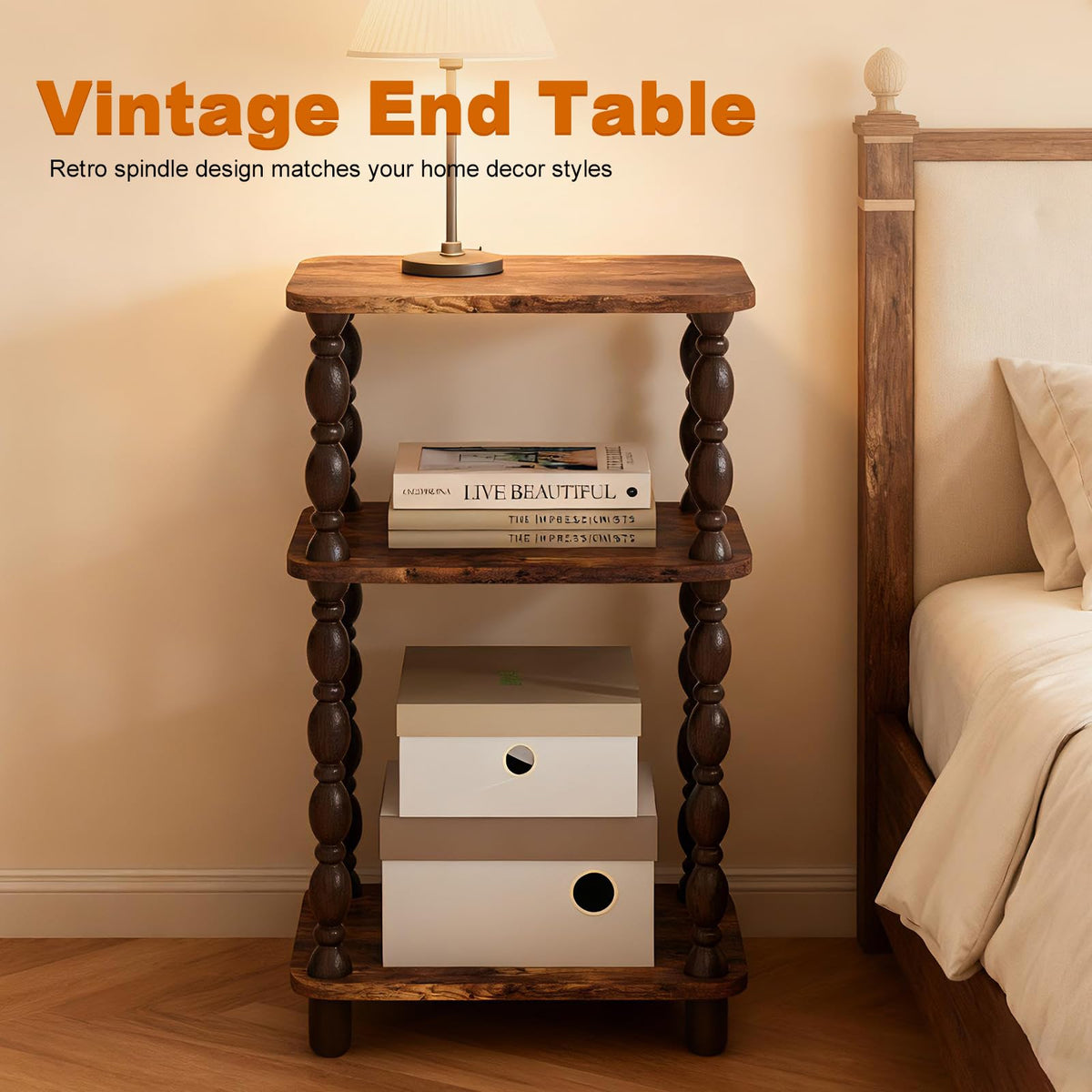 Fxacyem Retro End Table solid wood legs providing sturdy, reliable support.