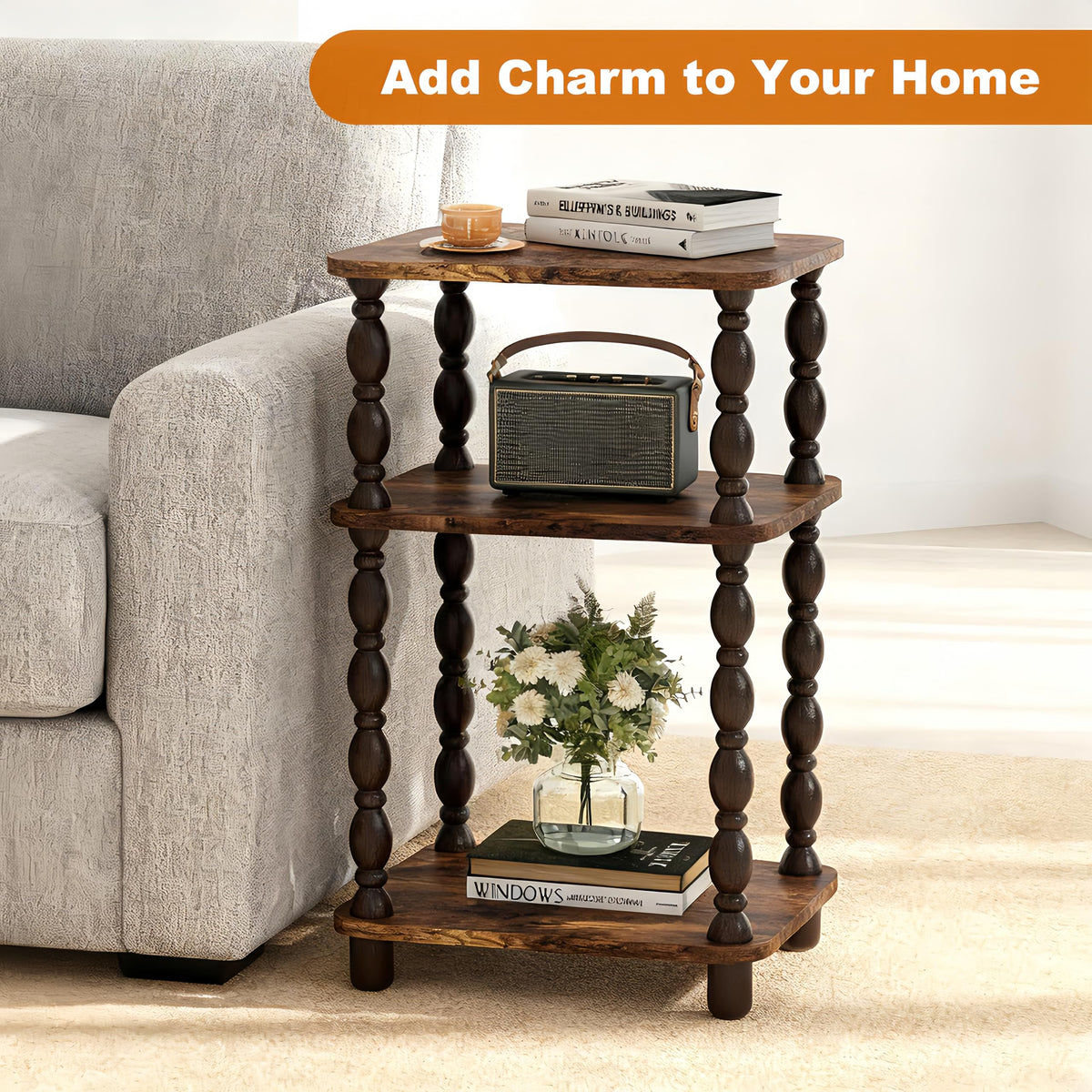 Fxacyem Retro End Table surface detail with scratch-resistant coating for easy cleaning.