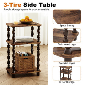 Fxacyem Retro End Table three-tier shelf illustrating organized storage options.