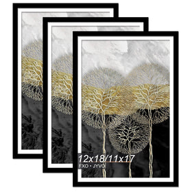 Fxojyvo 12x18 frame front view showing a sleek black finish for gallery-ready displays