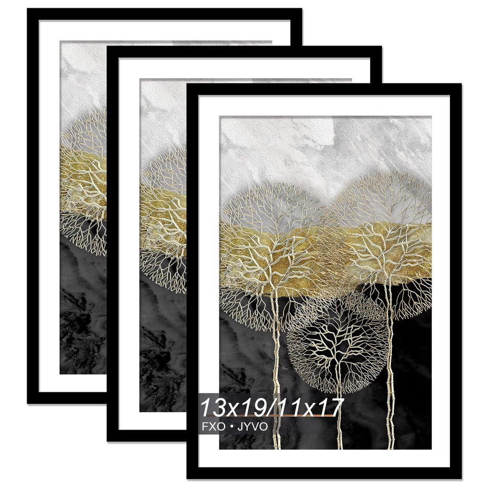 Fxojyvo 13x19 frame set with mat displaying 11x17 posters securely.
