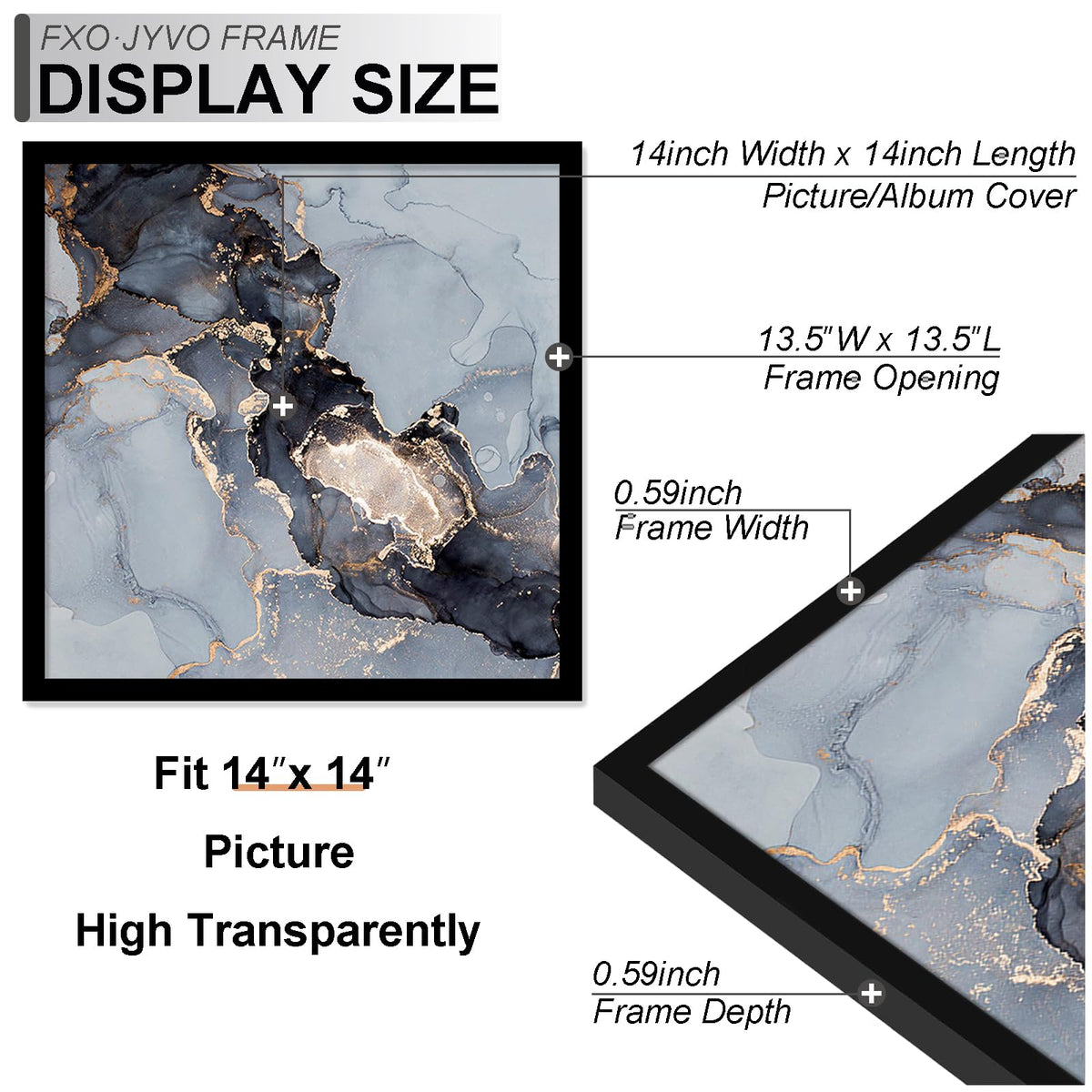 Fxojyvo 14x14 frame cover close-up highlighting HD clear protection