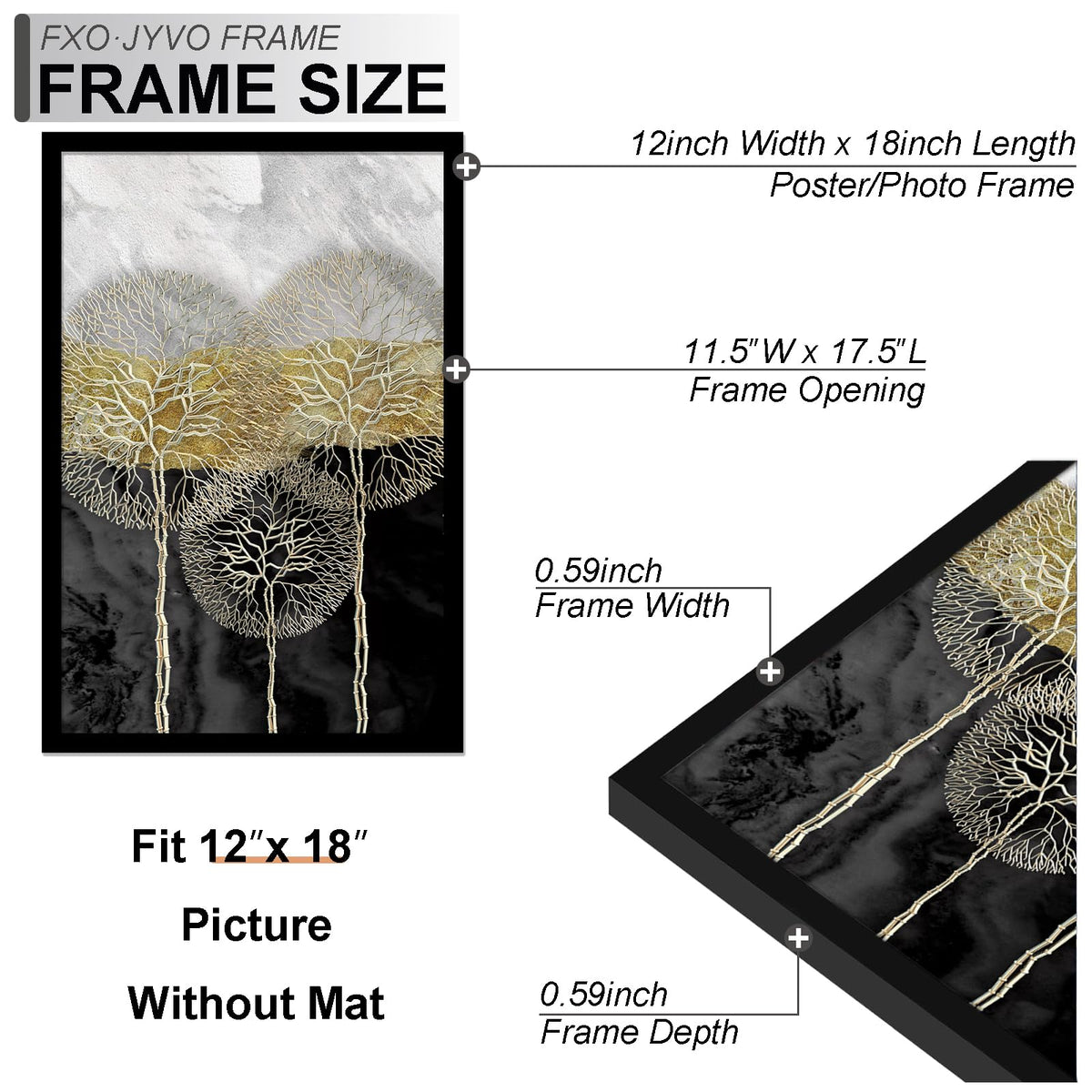 Fxojyvo frame with mat display 11x17 for flexible poster sizing