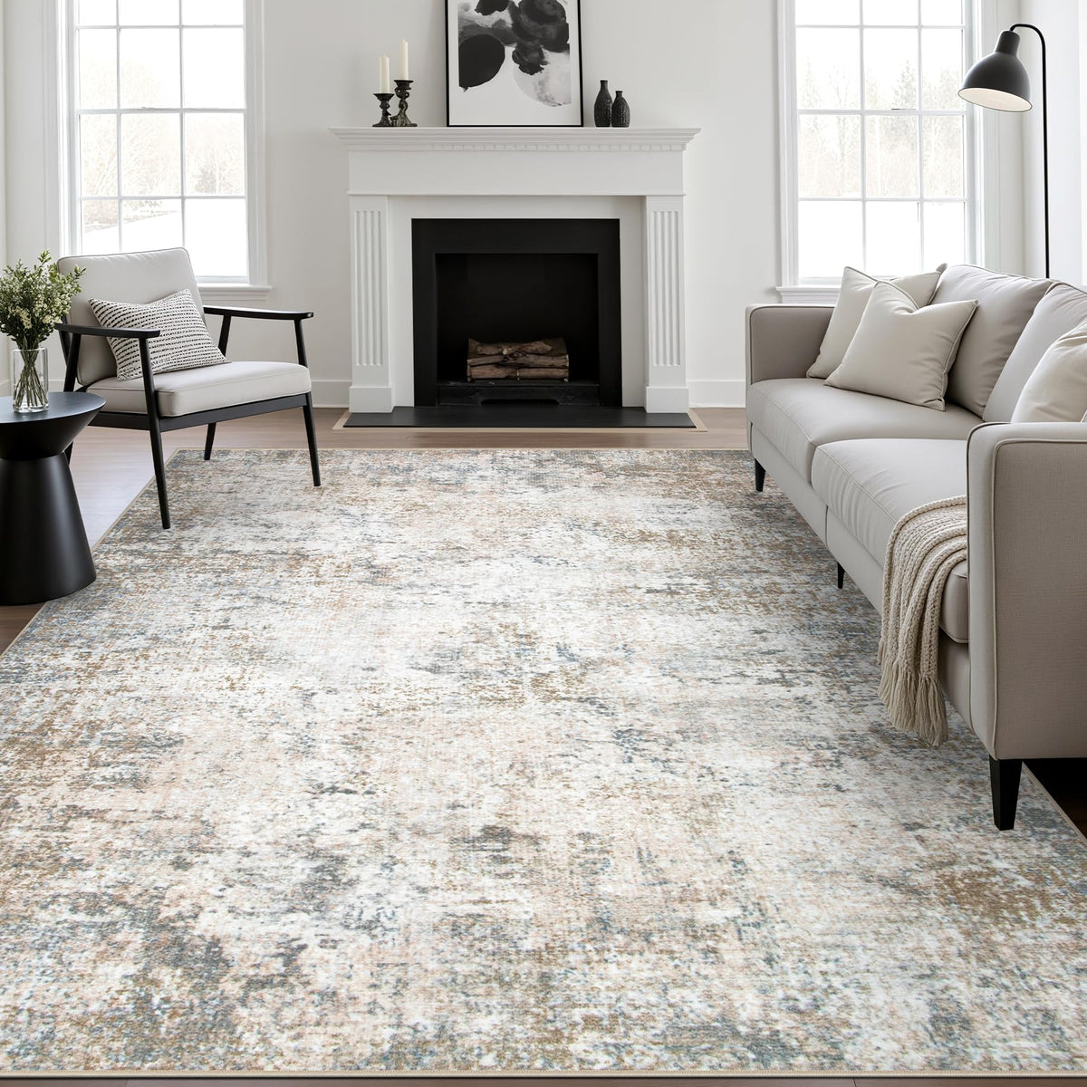 FXRHLP 6x9 area rug abstract design close-up adds warmth to living room décor.