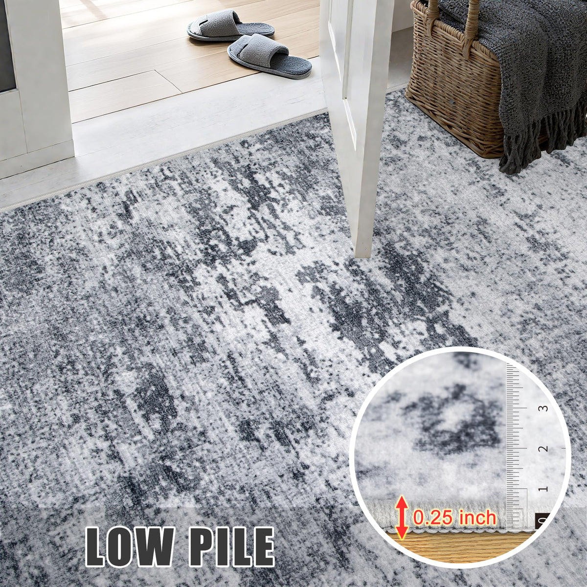 FXRHLP grey area rug creates calm, versatile tones for home.