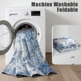 FXRHLP machine-washable blue rug for simple cleanup.