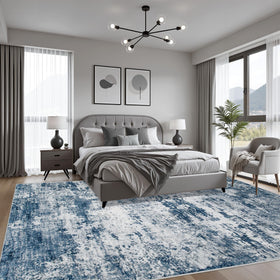 FXRHLP blue rug with non-slip backing for safer placement on floors.