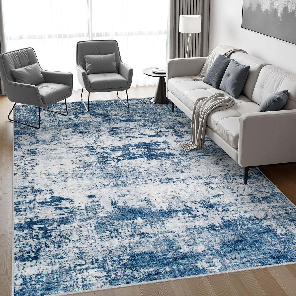 FXRHLP washable 6x9 blue rug with soft pile for easy cleaning.