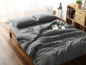 F.Y.Dreams washed cotton duvet cover in grey showing breathable fabric and softness.