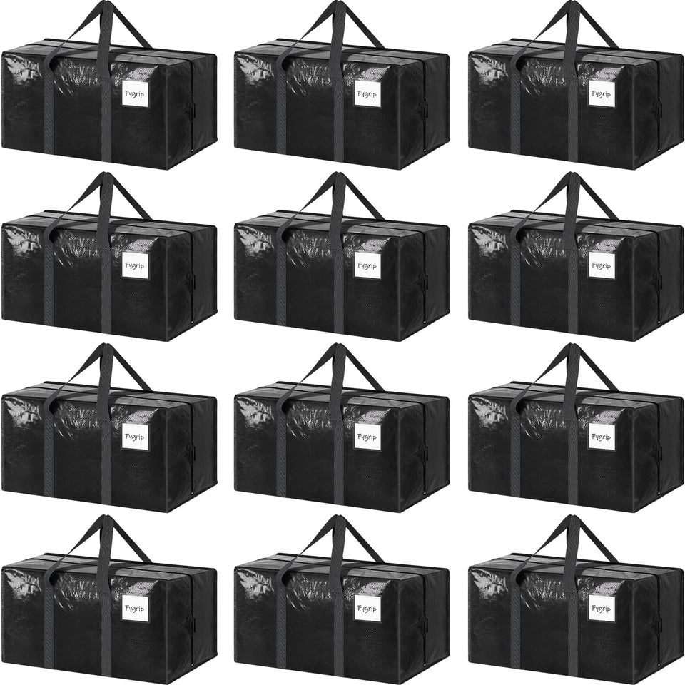 FYGRIP 12-pack extra-heavy-duty bags with zipper closeup for secure transport.