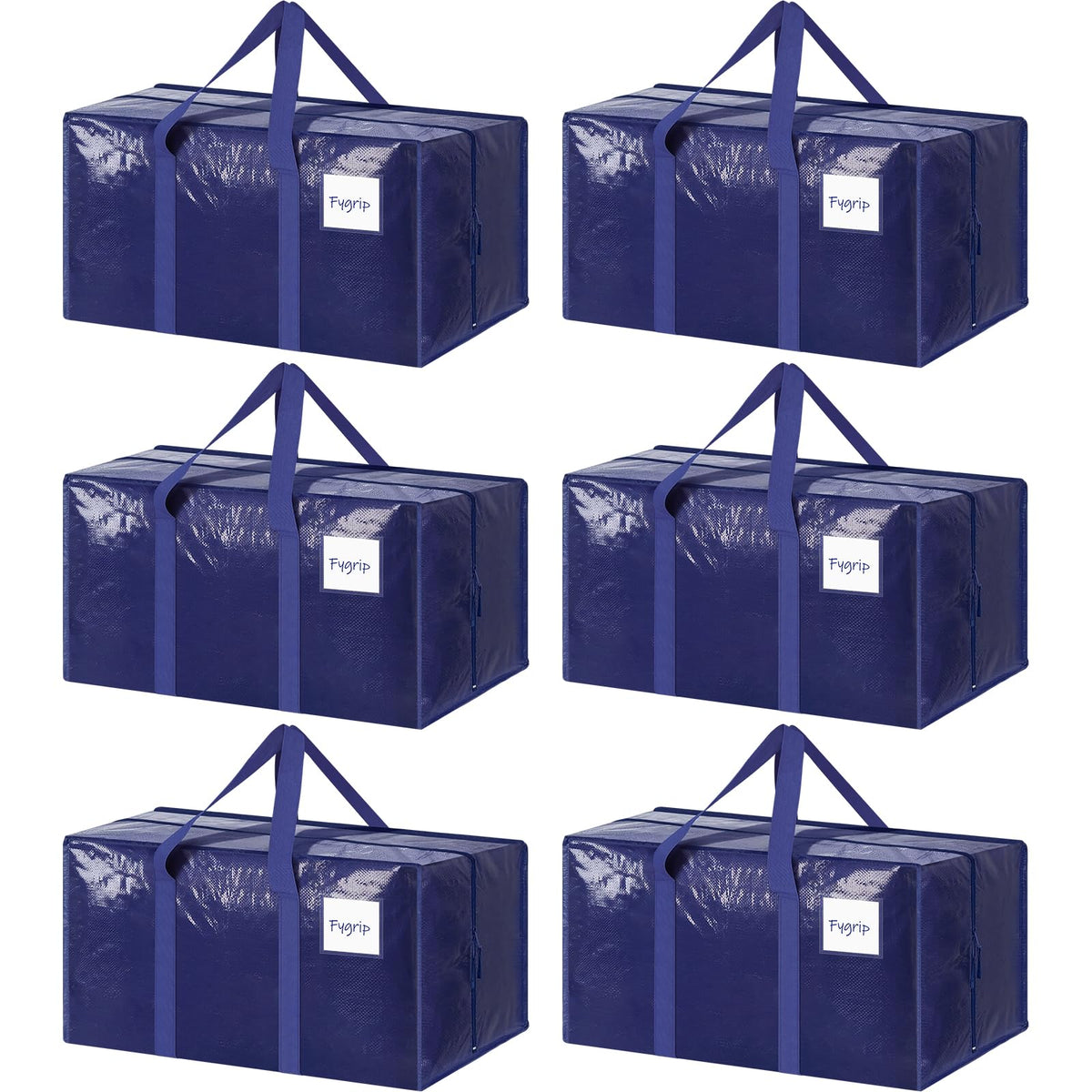 FYGRIP 6-pack heavy-duty blue bags designed for moving with reinforced handles.