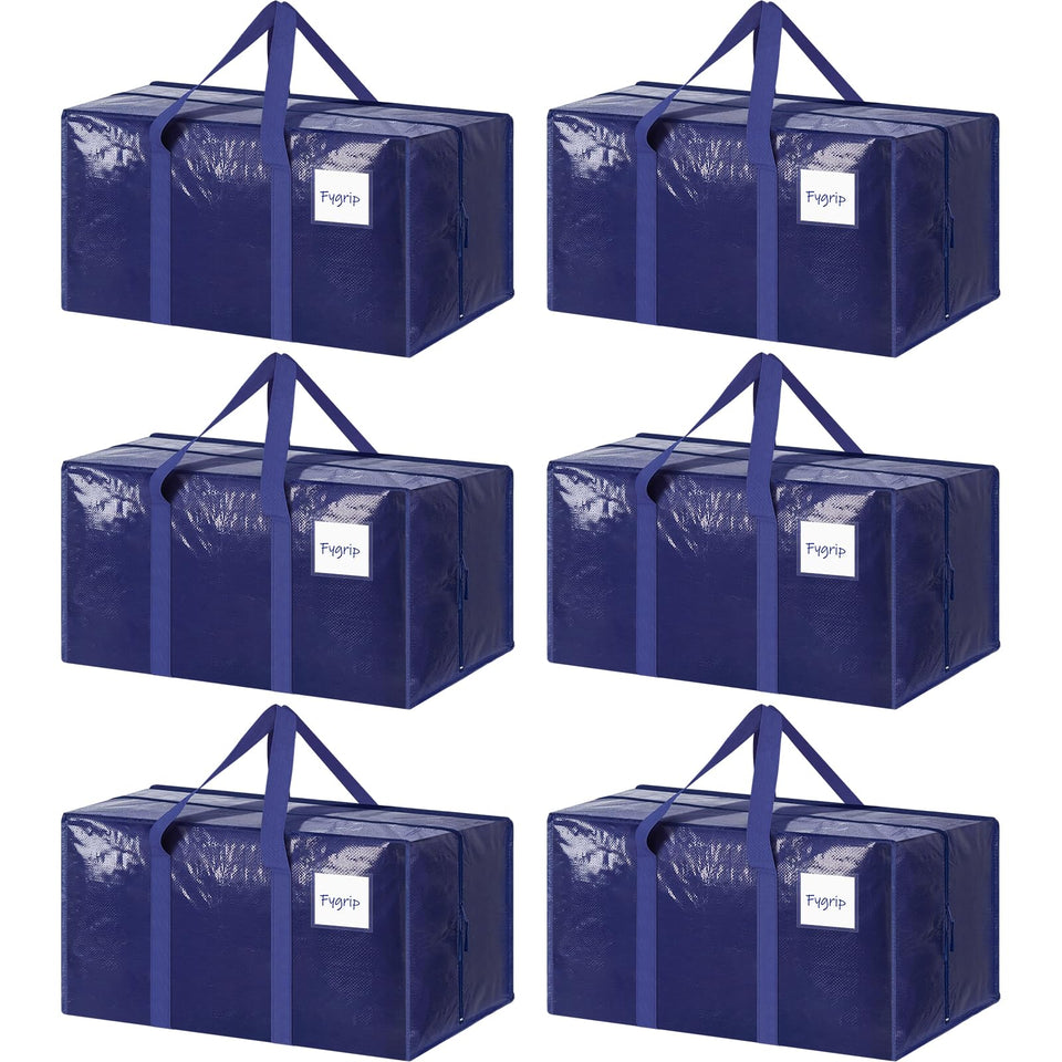 FYGRIP 6-pack heavy-duty blue bags designed for moving with reinforced handles.