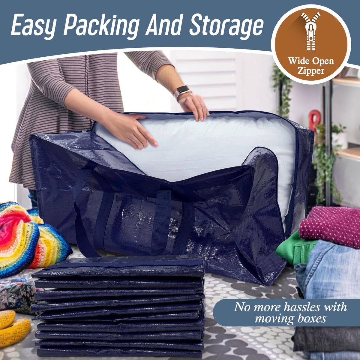 FYGRIP easy-open wide zipper for quick packing of bulky items.