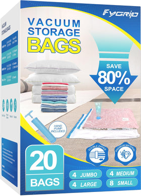 FYGRIP vacuum storage bags with hand pump demonstrate fast space saving for clothing