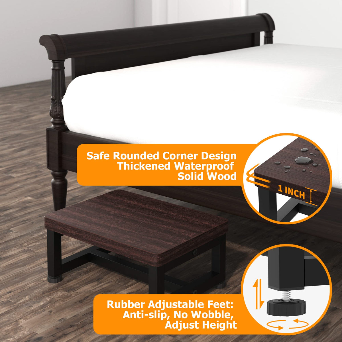 FYGUES heavy-duty wooden step stool construction supports long-term daily tasks.