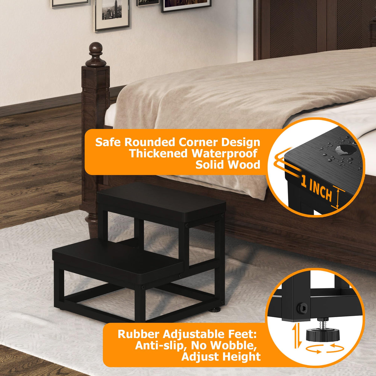 FYGUES step stool with non-slip feet keeps stable footing on diverse indoor surfaces.