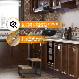 FYGUES wooden step stool showing 1 inch solid wood plank durability.