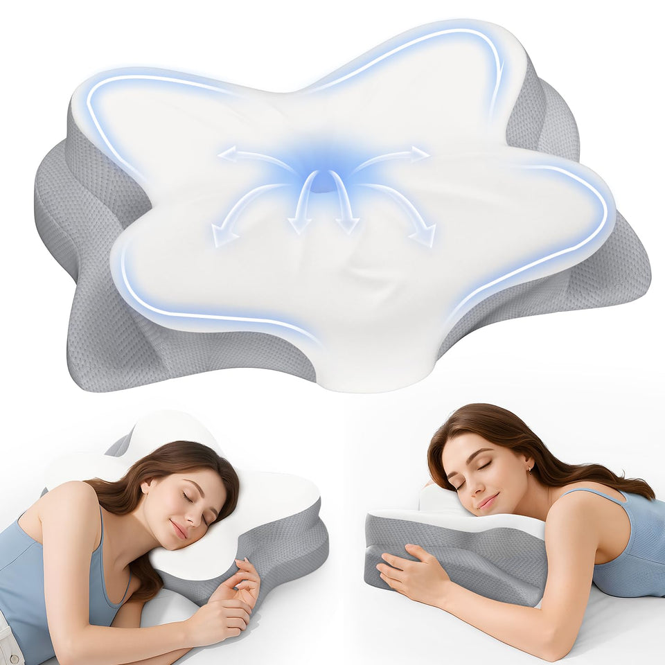 Fyova cervical neck pillow with contour design supports neck alignment for restful sleep.