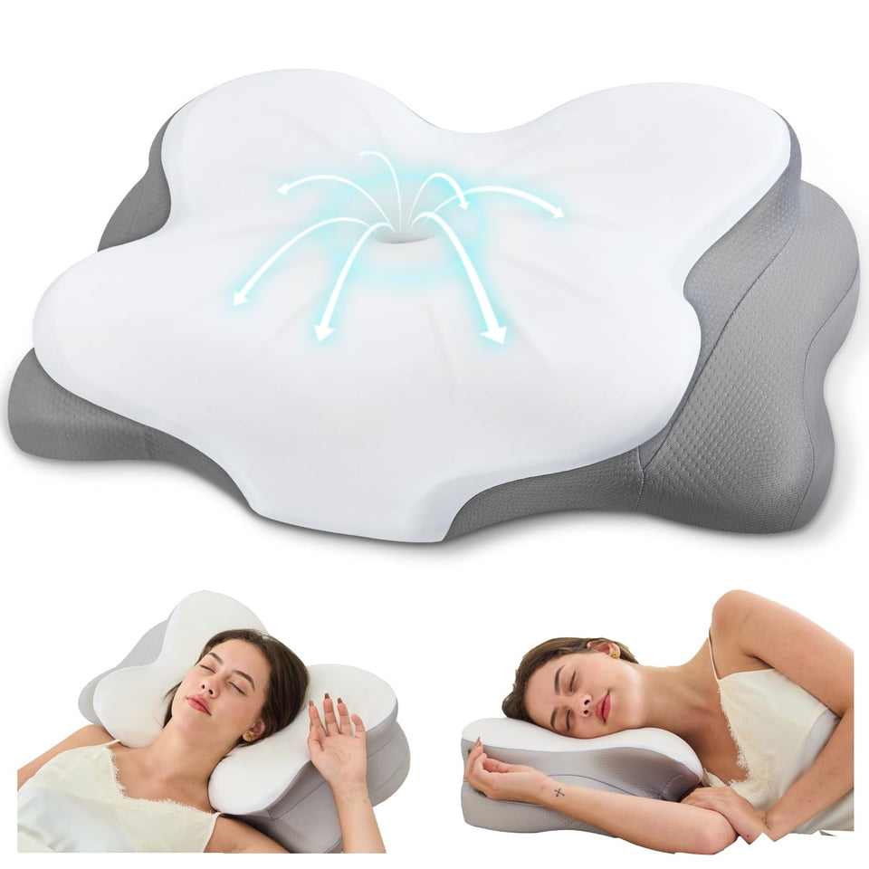 Fyova cervical neck pillow contour close-up showing ergonomic support for neck alignment.
