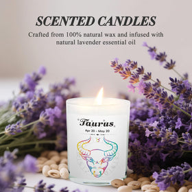 Fyroax Taurus lavender candle for cozy, grounding evenings and yoga