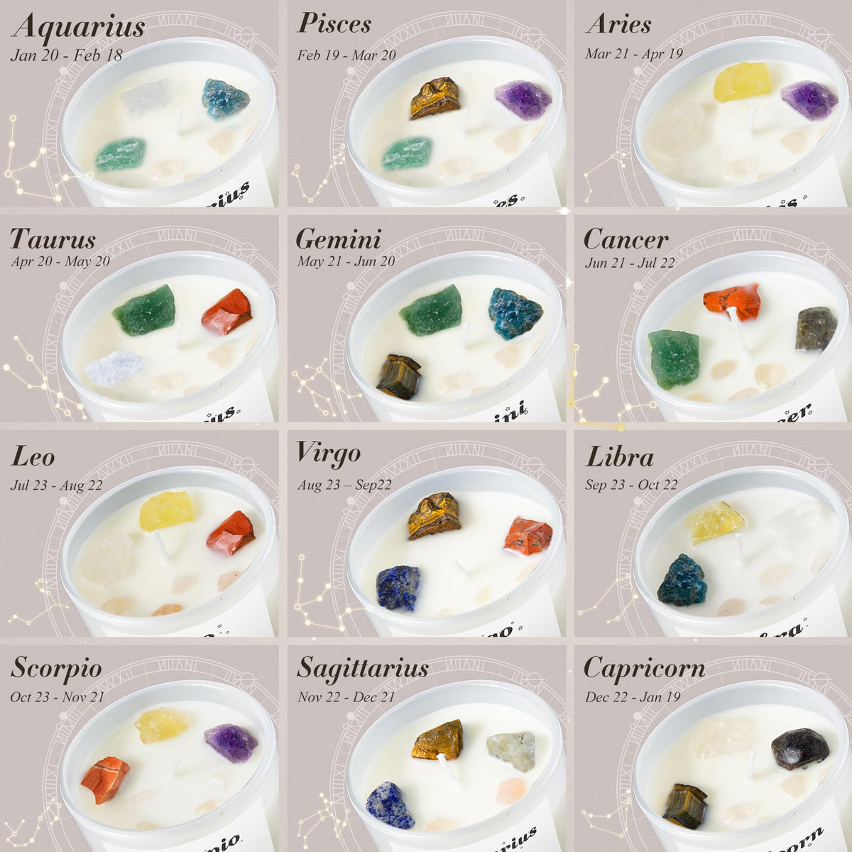 Fyroax Taurus crystal candle suitable as a Taurus gift