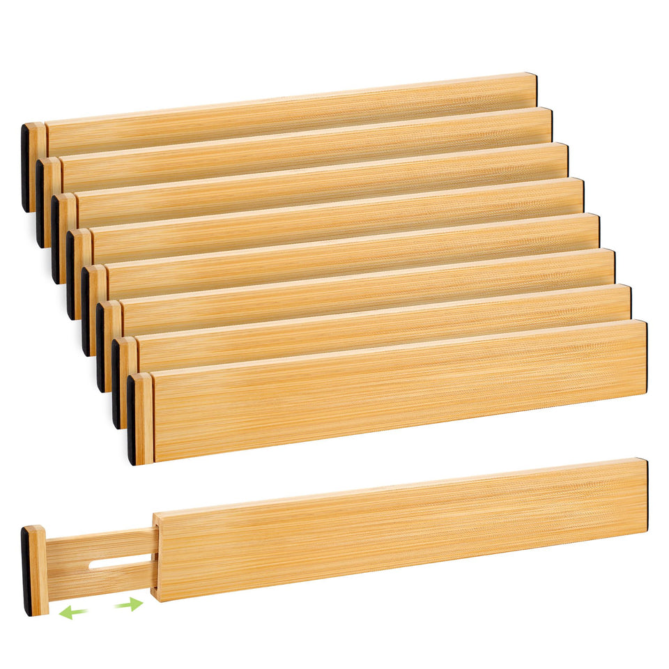 Fyvva bamboo drawer dividers adjustable 16-22in for tidy kitchen drawers