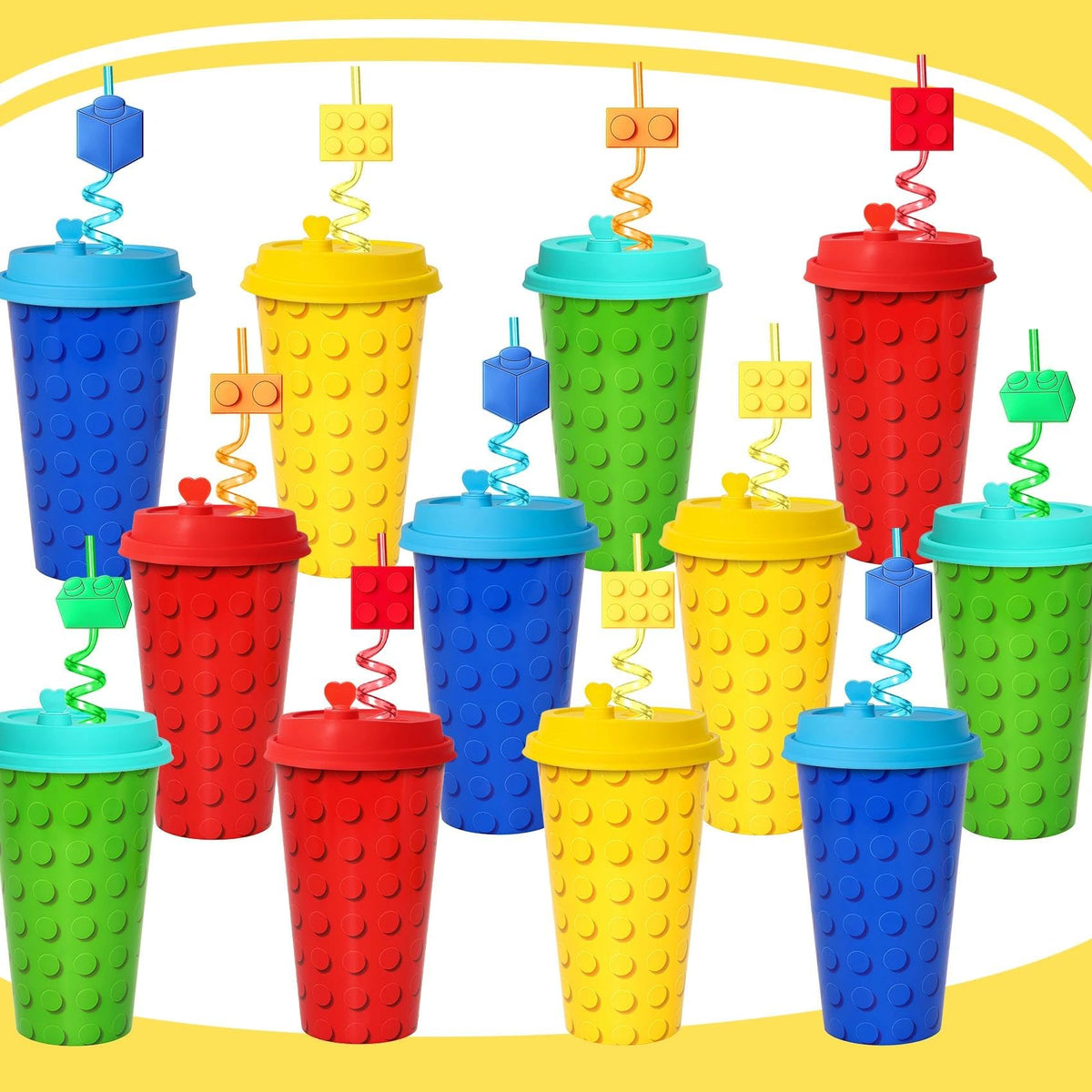 FZR Legend building blocks cups with lids, durable and reusable for festive beverages.