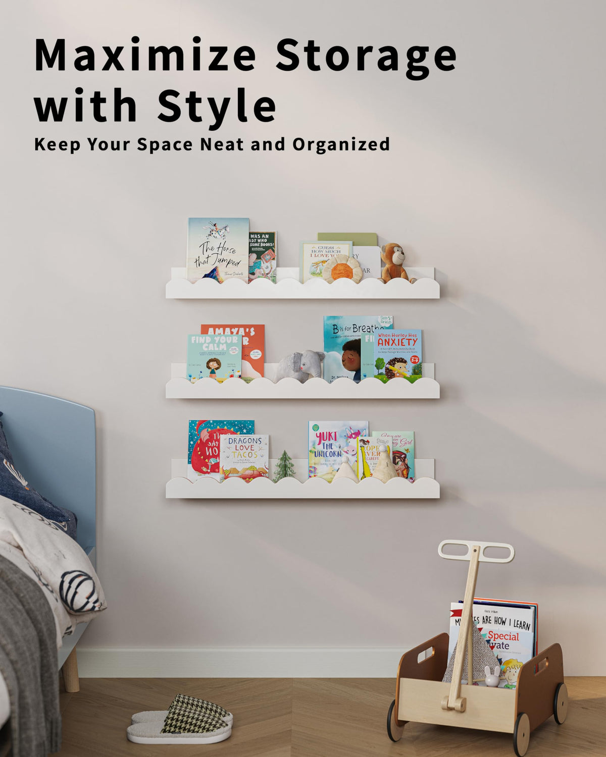 G&W Gruwald nursery decor setup shows versatile storage and display