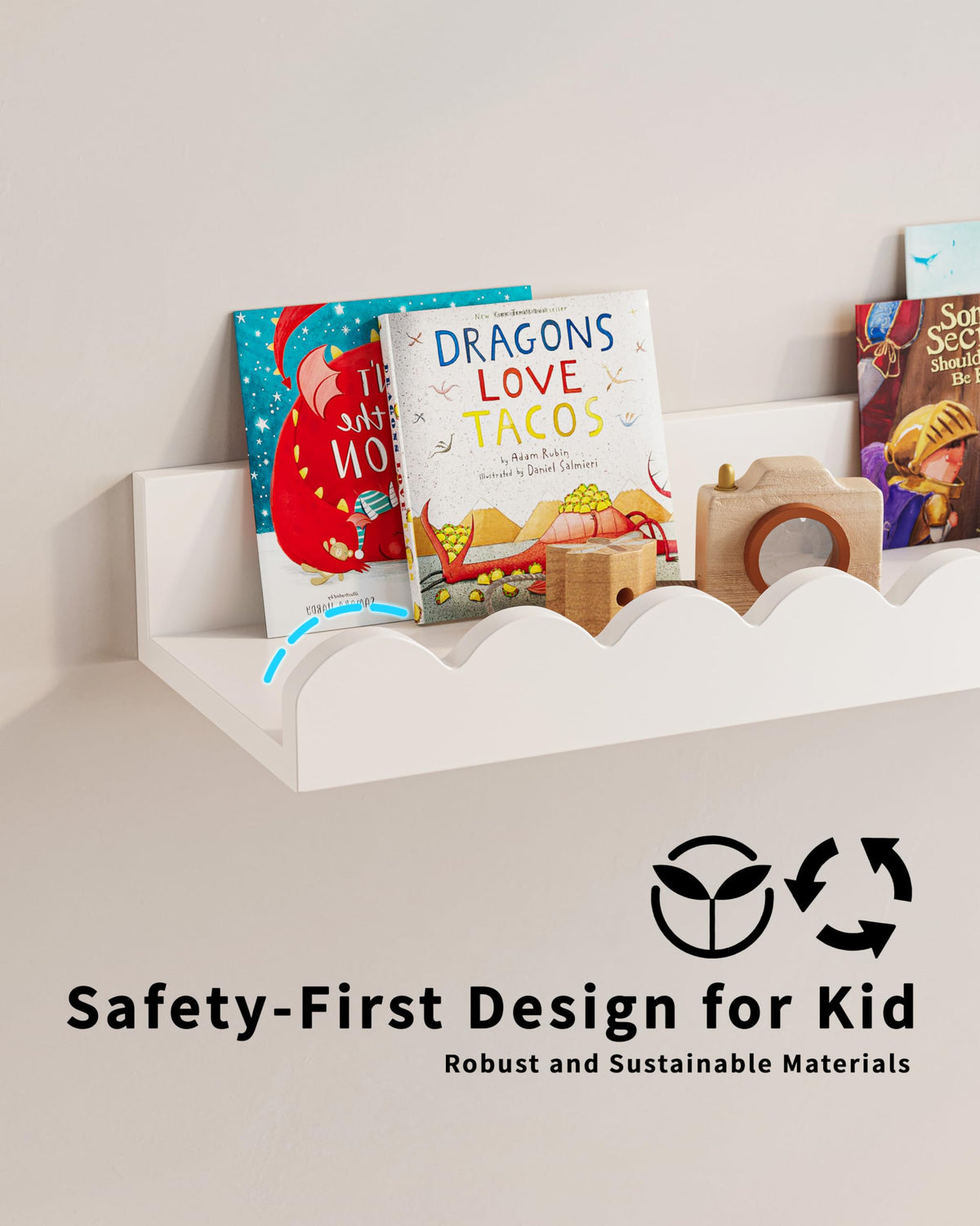 G&W Gruwald scalloped shelves edge detail adds charm and safety for nursery