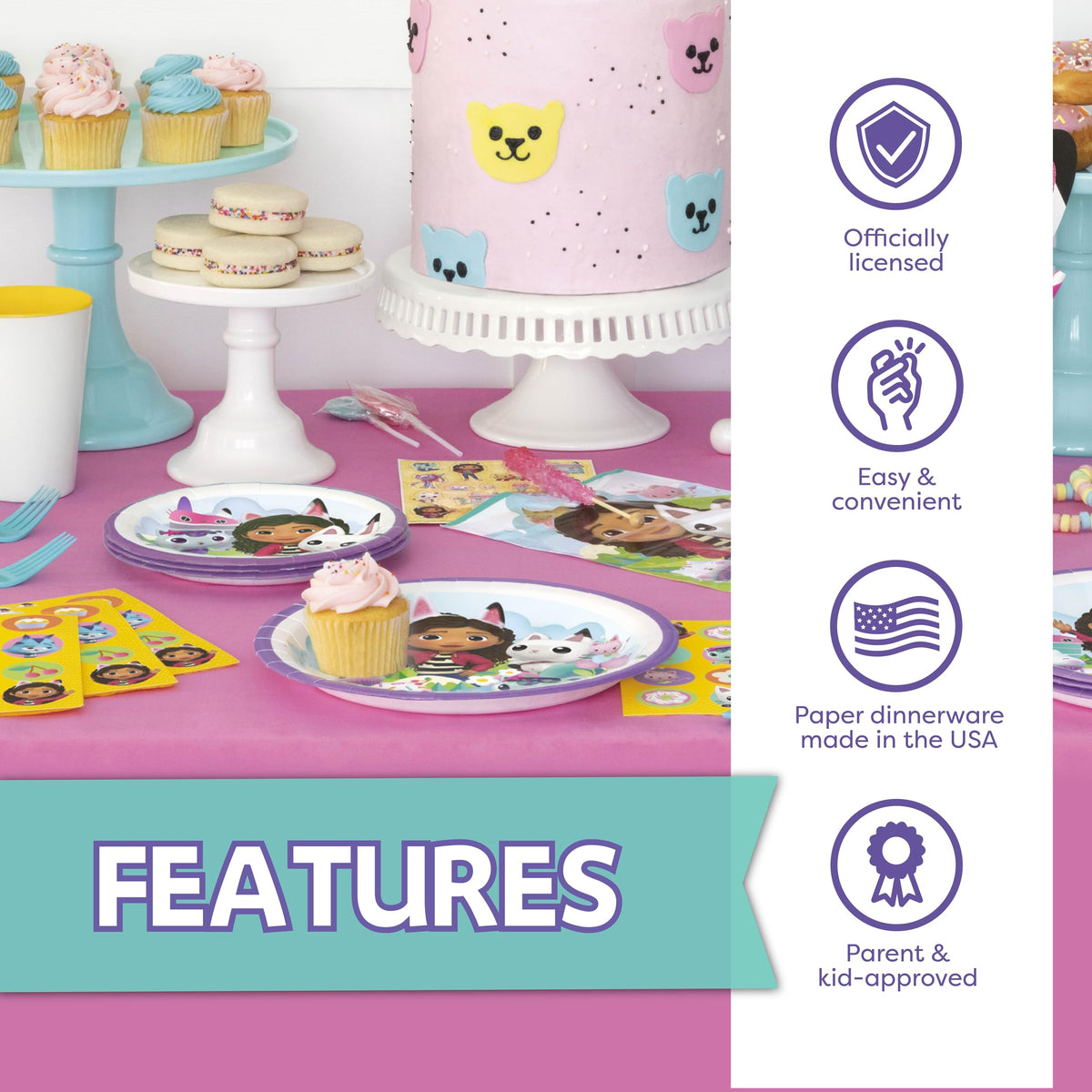 Gabby Dollhouse heavy-duty tableware resists leaks while serving a variety of foods.