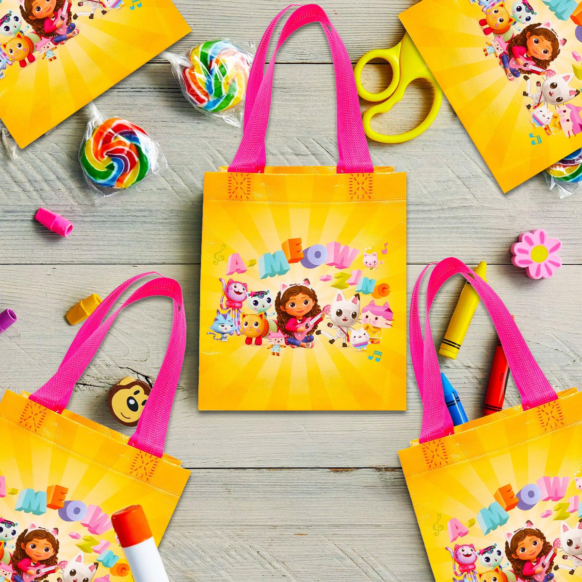 Gabby Dollhouse reusable party totes for gifts and treats at birthdays