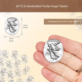 Gaberic guardian angel token back view, silver-tone pocket talisman