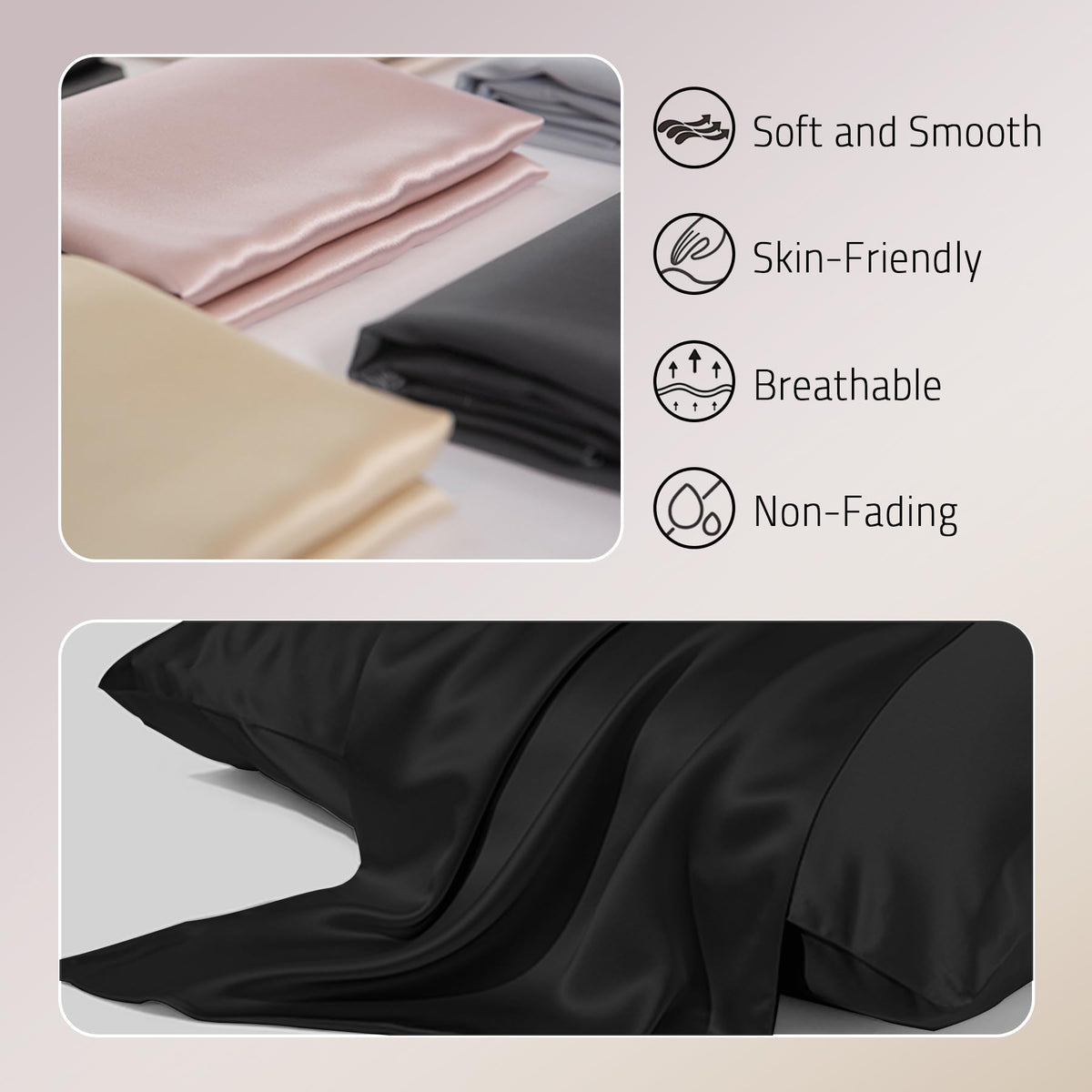 Gabire silk pillowcase hidden zipper closeup demonstrates secure, durable closure