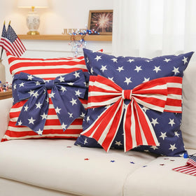 GAGEC bow America flag pillow cover front pattern perfect for patriotic sofa decor.